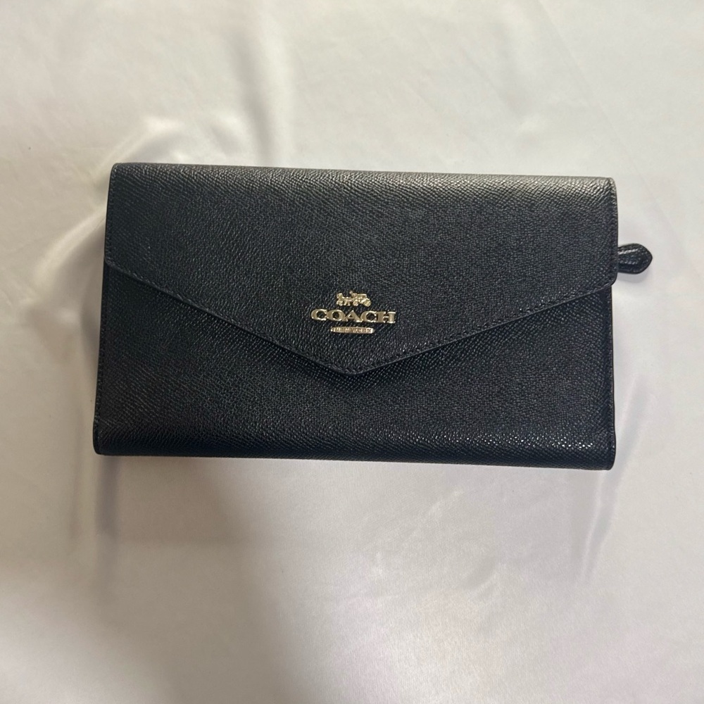Coach Black Envelope Clutch with Gold Accent